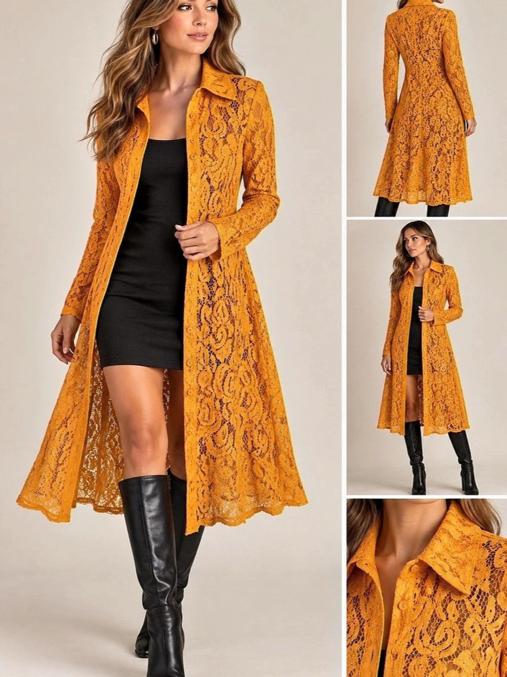 La Vita In Rosa Motazo Paisley Lace Duster in Mustard Size Medium NWT